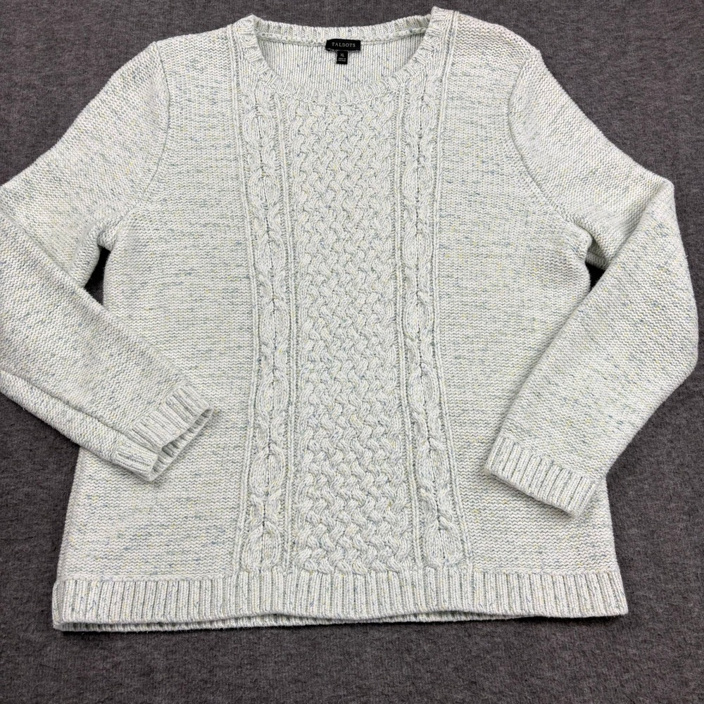 Talbots Women XL Cable Knit Sweater Speckled Cottagecore Neutral Coastal Prep - Picture 2 of 8